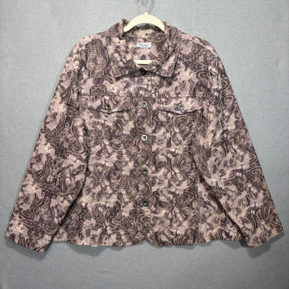 Analogy Woman Artsy‎ Boho Abstract Print Button Jacket 2X READ